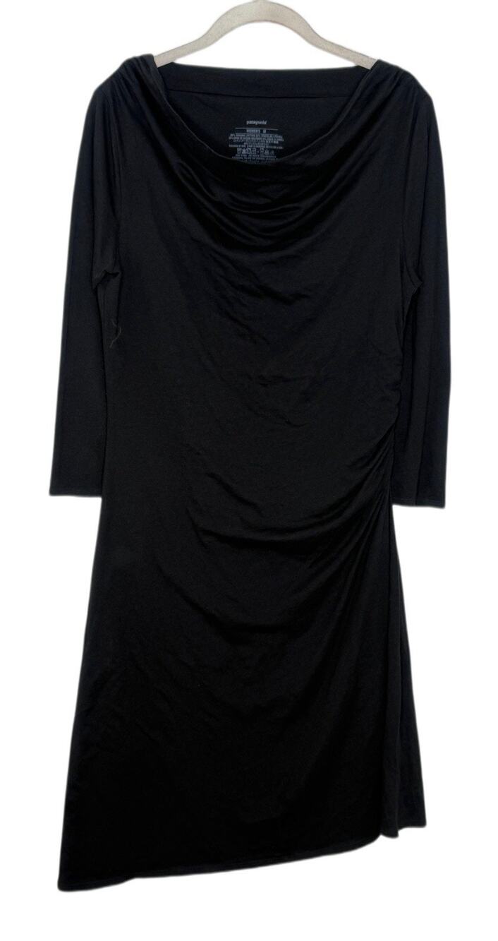 Patagonia Womens Black Cowl Neck 3/4 Sleeve Asymmetrical Dress Size Medium